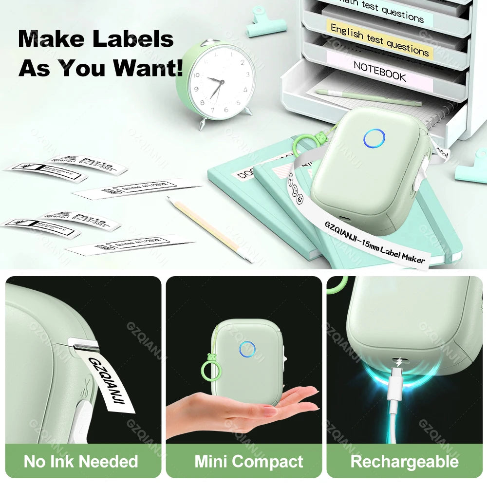 Portable Mini Labeling Printer Marklife P12 Thermal Adhesive Sticker Pocket Label Maker or 1Roll Spacer/Continues Label Paper