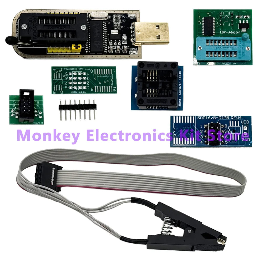 CH341A/B Programmer adapter+SOP8 clip+SOIC8 adapter with cable+1.8V adapter CH341A EEPROM Flash BIOS USB programmer ZIF adapter