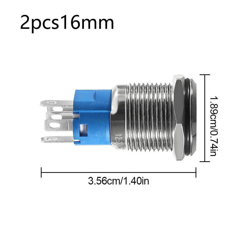 2Pcs DC 12V/24V Metal Latching Push Button Switch, 4 Pin Car RV Truck Boat SPDT ON/OFF Switch, Waterproof Self-Locking Round