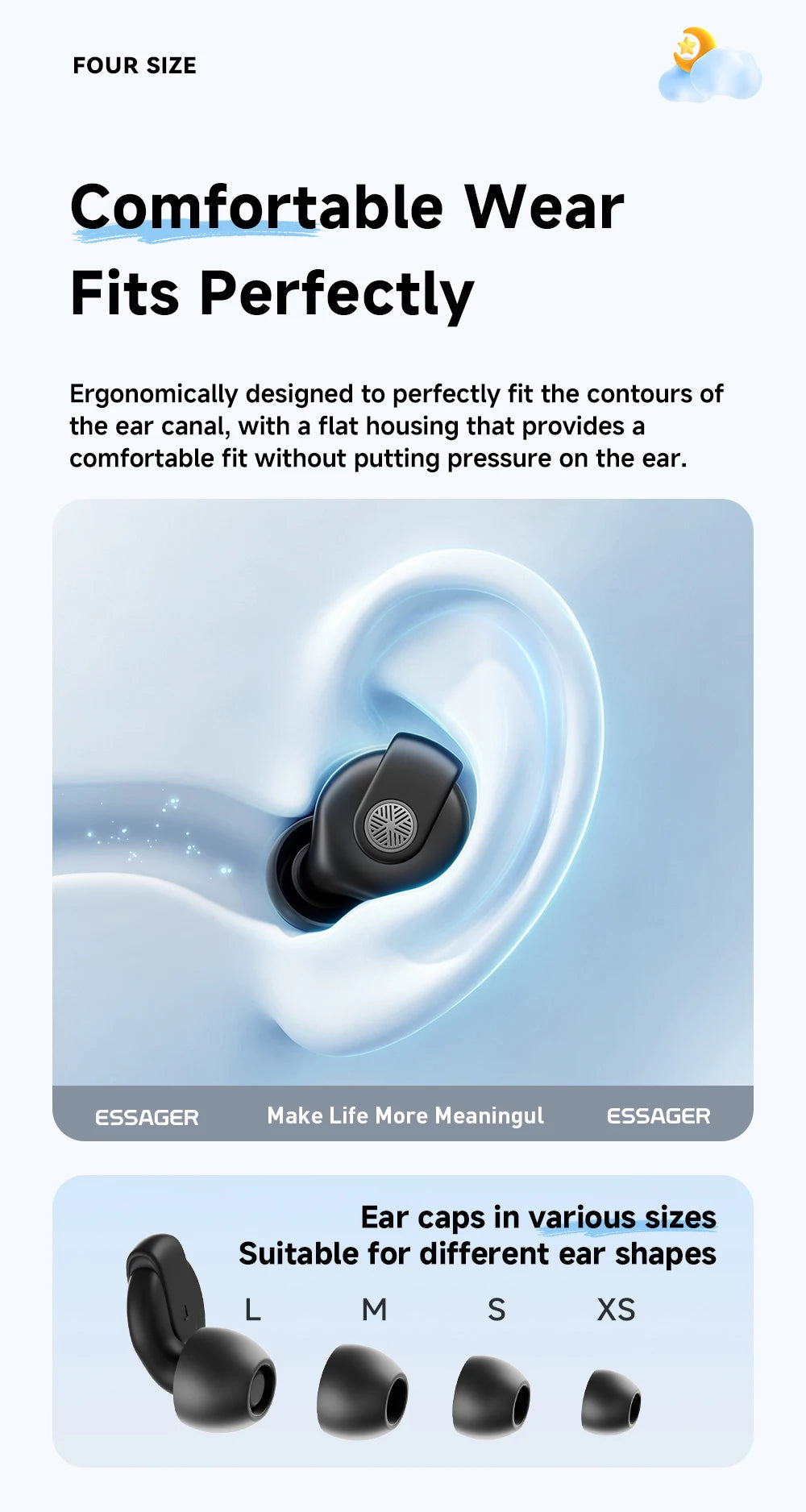 Essager Noise-canceling Sleep Earplugs 45-49dB Anti-Noise Hearing Protection Silicone Soft Earplug for Sleep Work Study Travel