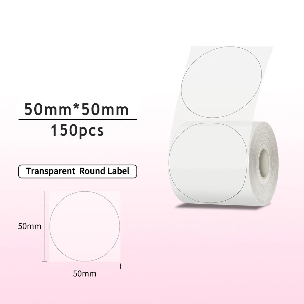 Transparent Round label 50x50mm/150pcs Thermal Adhesive Label Roll,suit for phomemo M110/M200/M120/M220 E210 P50 DETONG P1