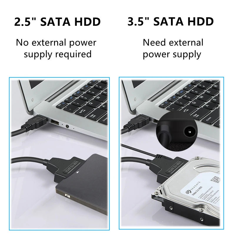 SATA To USB 3.0 Adapter Cable for 2.5/3.5 Inch SSD HDD SATA III Hard Drive Disk Converter Support UASP with 12V Power Adapter