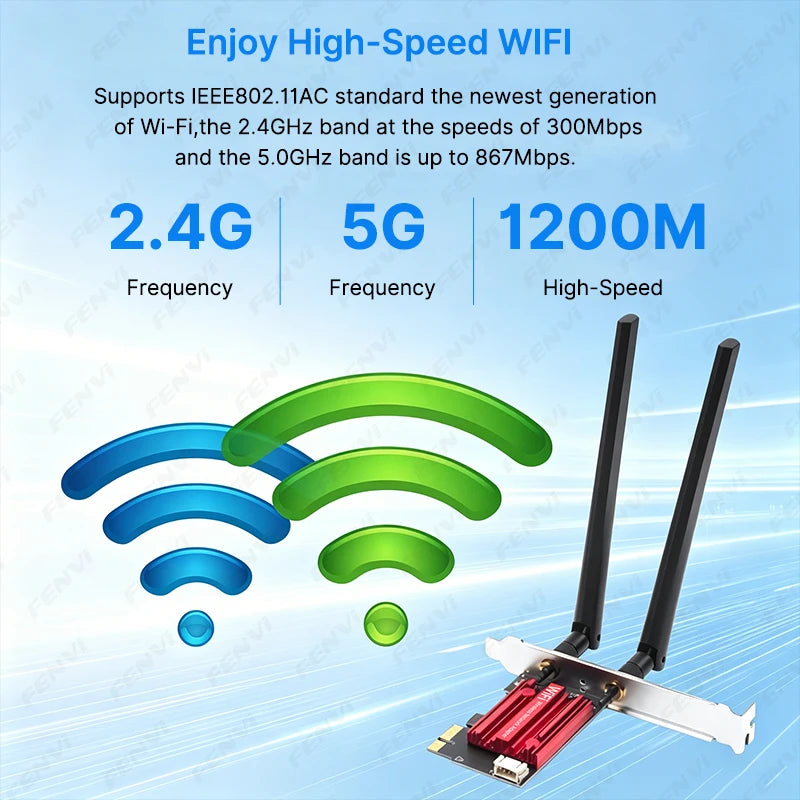 FENVI AC1200M WiFi 5 PCIE Adapter BT4.0 Wireless Network Card Dual Band 2.4G/5GHz 802.11AC For Desktop Laptop PC Windows 7/10/11