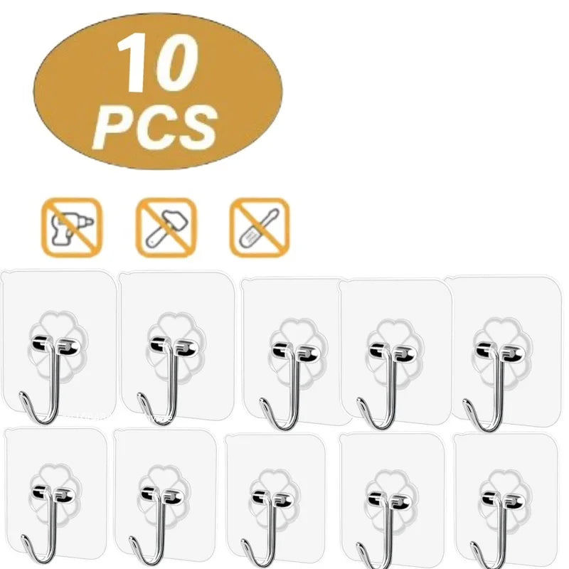 1-20Pcs Bathroom Hook Transparent Wall Hooks Hangers Self Adhesive Door Wall Hangers Hooks for Key Bag Kitchen Bath Accessories
