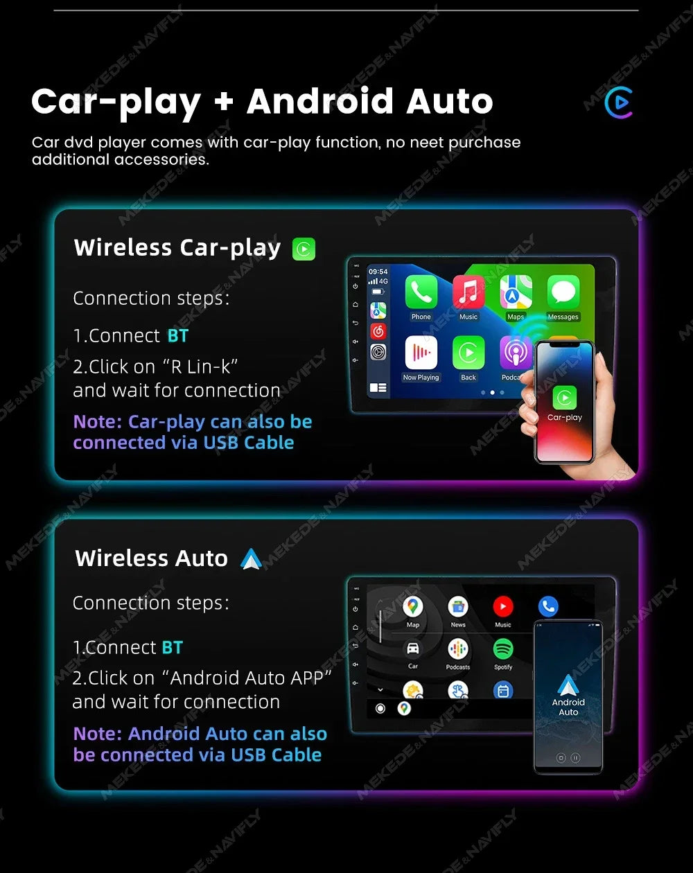 MEKEDE &NAVIFLY Android 14 Wireless Carplay Auto Car Radio for Hyundai Ix45 Santa Fe 2006 - 2012 Multimedia Player GPS FM Stereo