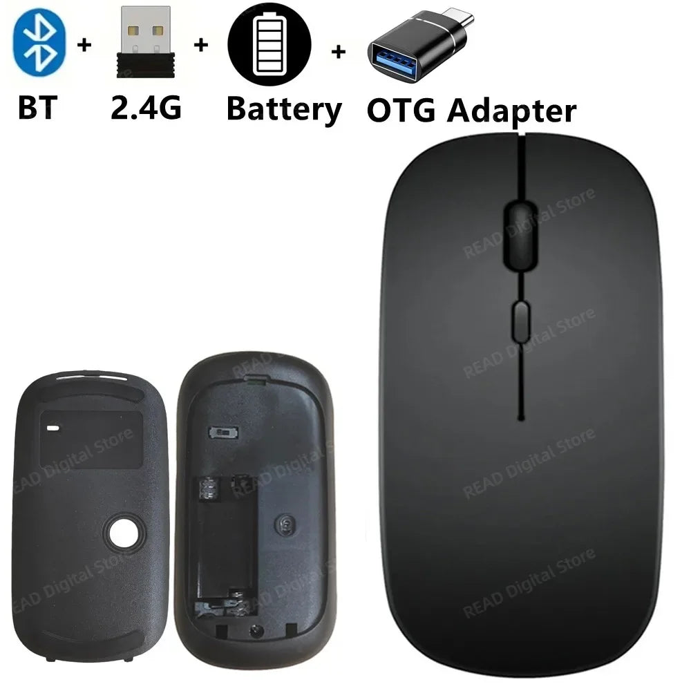 Wireless Mouse Slim Bluetooth-compatible 2.4G Computer Mice Portable Rechargeable/Battery Cordless Mouse for iPad Laptop Desktop
