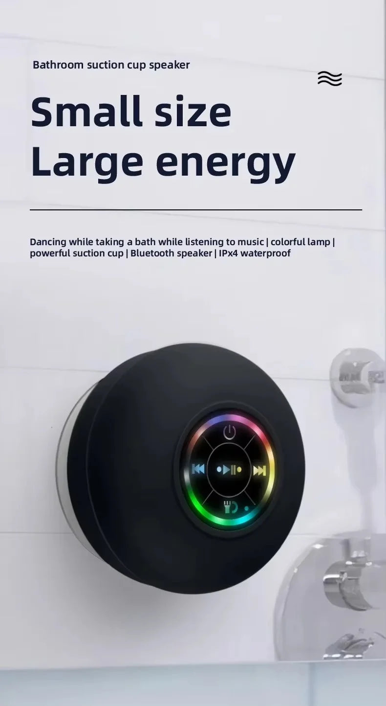 Mini Portable LED Bluetooth Speaker New Bathroom Waterproof Large Suction Cup Speaker Wireless Outdoor Sports Stereo Speaker