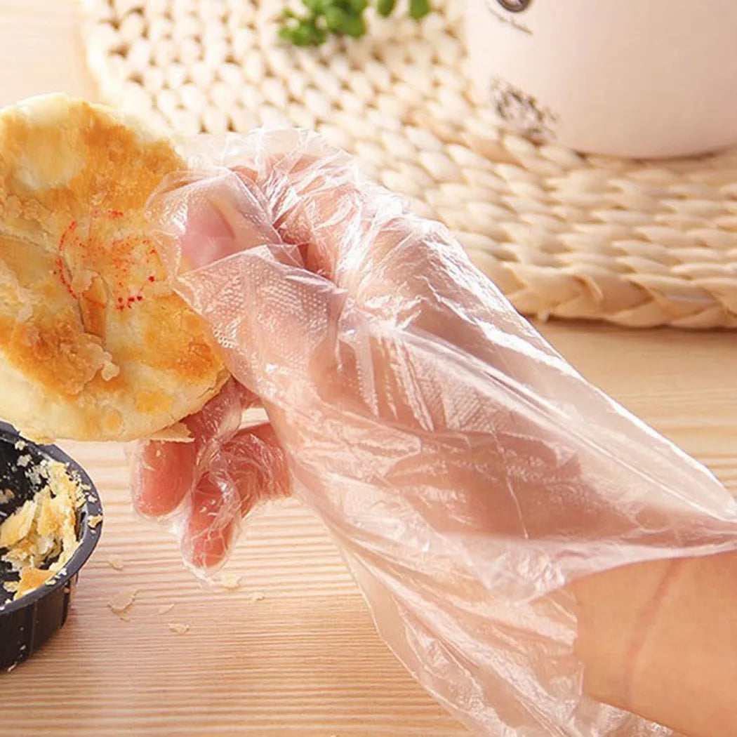 100PCS Disposable Gloves Food Grade Transparent Disposable Gloves Waterproof Transparent Plastic Multifunctional Safe Kitchen