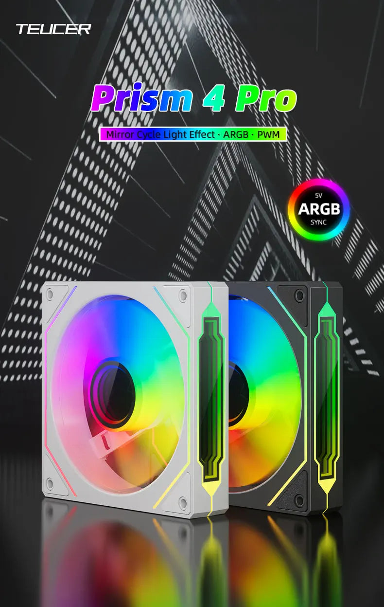 TEUCER Prism4 Pro 12cm ARGB Fan PC Case Fan Kit 4pin PWM CPU Cooling Fans 3pin 5v RGB Gaming Computer Fan