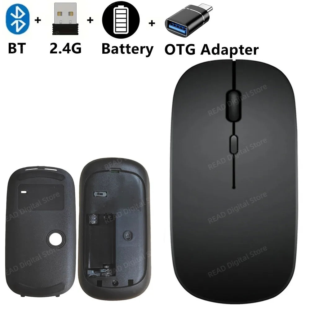 Wireless Mouse Slim Bluetooth-compatible 2.4G Computer Mice Portable Rechargeable/Battery Cordless Mouse for iPad Laptop Desktop