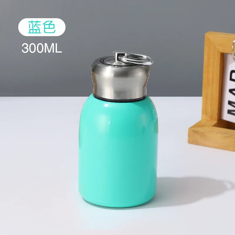 300ML Travel Water Bottle Coffee Mug Stainless Steel Vacuum Flask with Lifting Ring Mini Thermos Cup Portable Car Insulated Cup