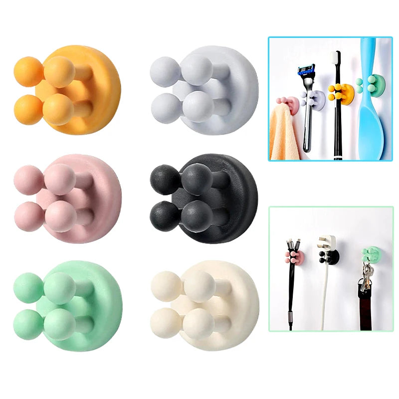 Silicone Toothbrush Holder Multi-Function Waterproof Self Adhesive Hook for Wall for Hanging Bathroom Kitchen Living Room