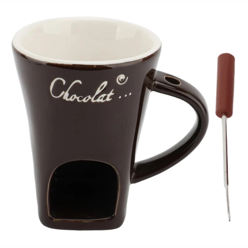 Chocolate Melting Cup,Mini Novelty Cheese Butter Simmer Mug with Fork for Home Kitchen,Creative Ceramic Coffee Mug for Gifts