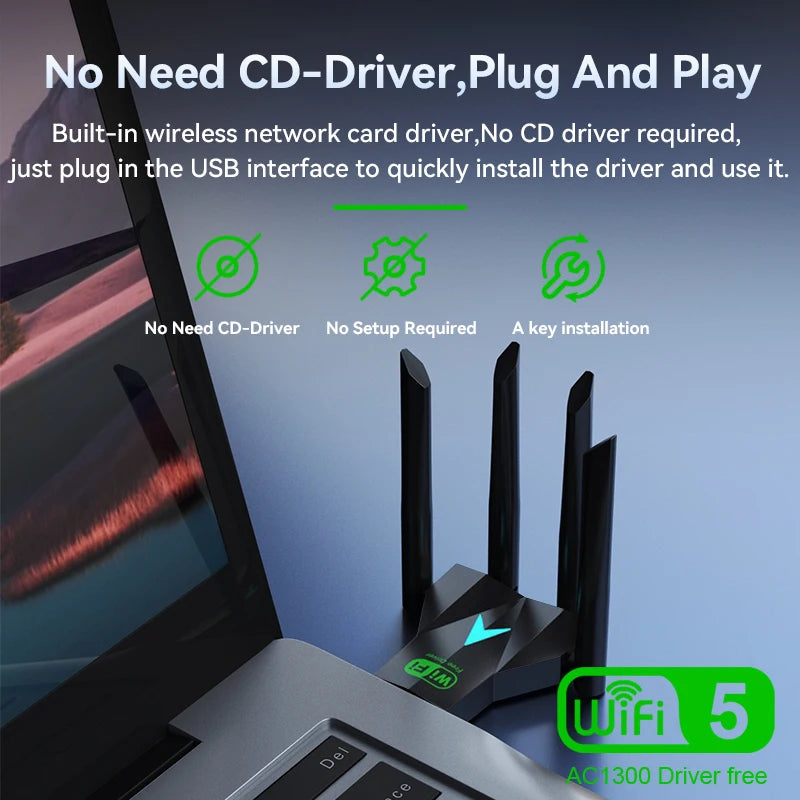 1300Mbps WiFi USB Adapter Dual Band 2.4G/5Ghz Wi-Fi Dongle USB3.0 High-Speed 802.11AC 4-Antennas Wireless Receiver Driver Free