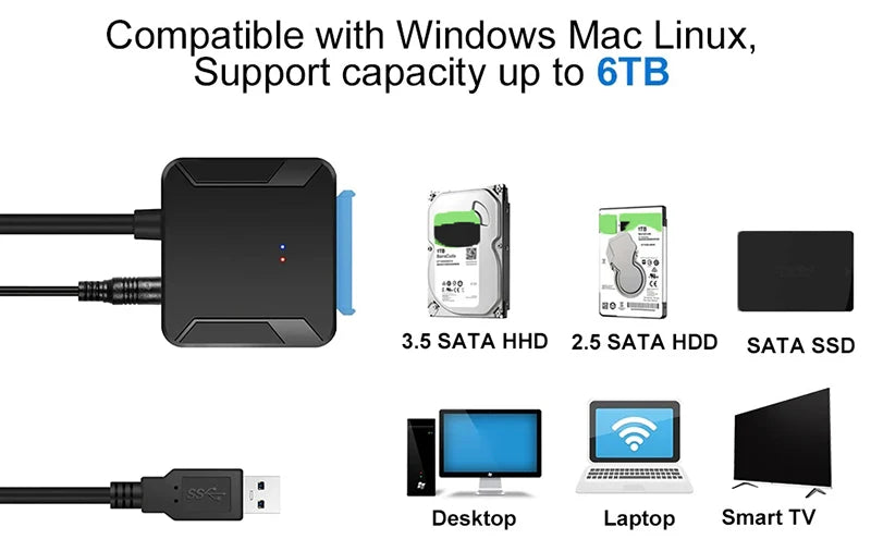 SATA to USB 3.0 Adapter Cable for 3.5/2.5 Inch SSD HDD SATA III Hard Drive Disk Converter Support UASP with 12V Power Adapter