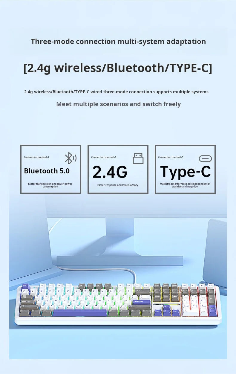 AULA F108Pro/F108 Wireless Bluetooth tri-mode connection, multi-functional display, Gasket structure, RGB lighting effects