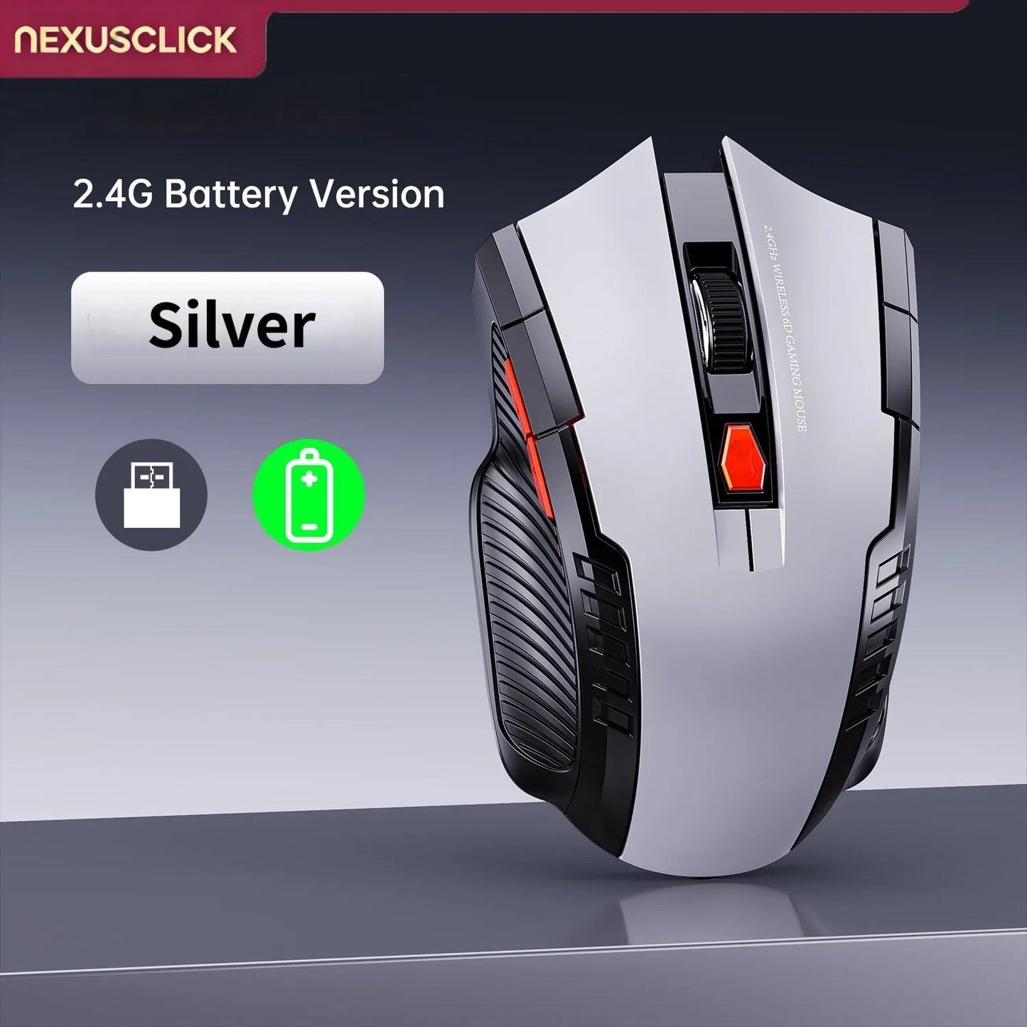 NEXUSCLICK Wireless Optoelectronic Mouse,1600DPI 6 Silent clicks New Game&Craft Gift Mice in Stock USB Receiver for Office Gamer