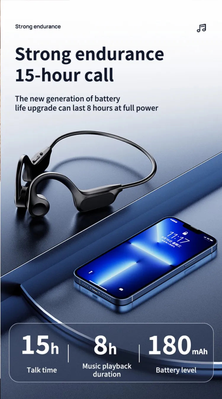 X7 Wireless Bluetooth Earphones, Sports-Style Air-Conducting LED Battery Display, Memory Card Insertion Support