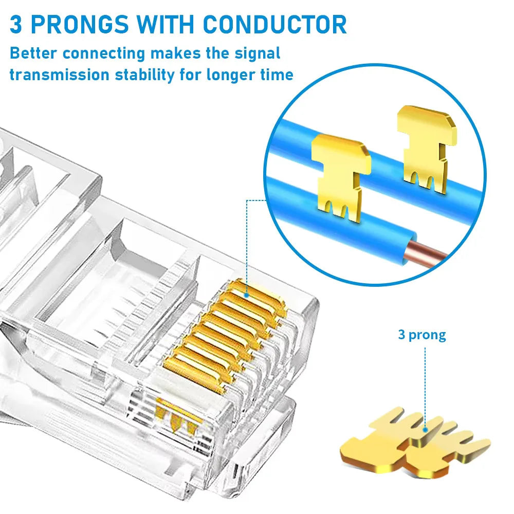 50/100pcs Pass Through RJ45 Cat6/Cat5e Connectors Crystal End 8P8C Crimp UTP Standard Ethernet Network Modular Plug