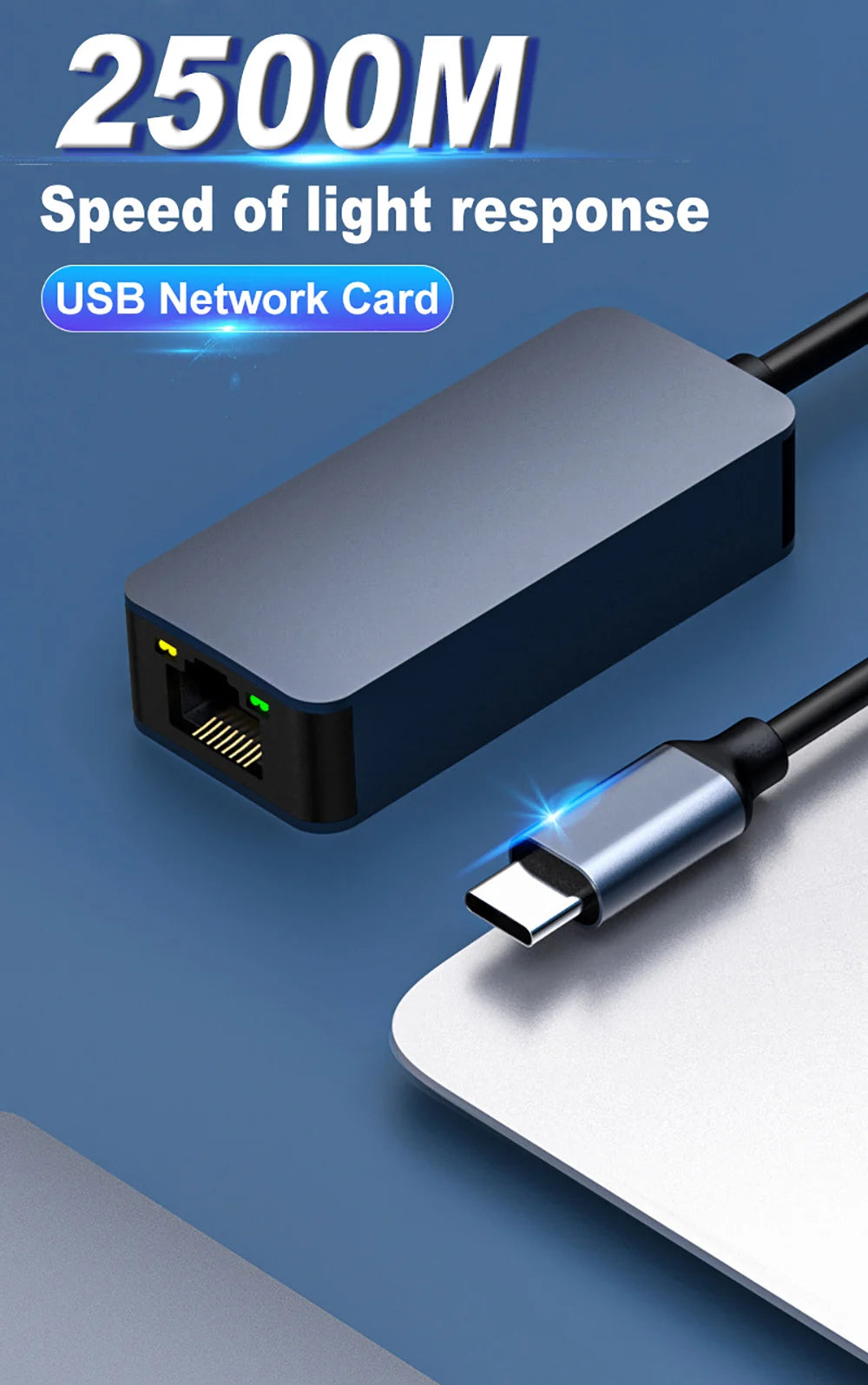 Kebidumei 2500Mbps USB Type-C Ethernet To RJ45 2.5G USB 3.0 Wired Adapter Converter Lan Network Hub For MAC PC Laptop Win 7/8/10