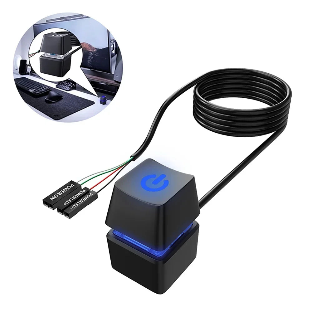 Computer External Switch Button Power Cable LED Light PC Motherboard Desktop External Start Power On/Off Button For Home Office
