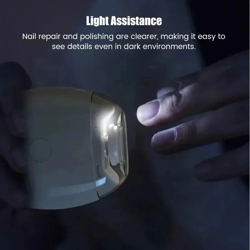 2-In-1 Portable Electric Nail File Built In LED Light Safe Automatic Nail Grinder Manicure Care Kit For Baby And Adult Home Daily Use