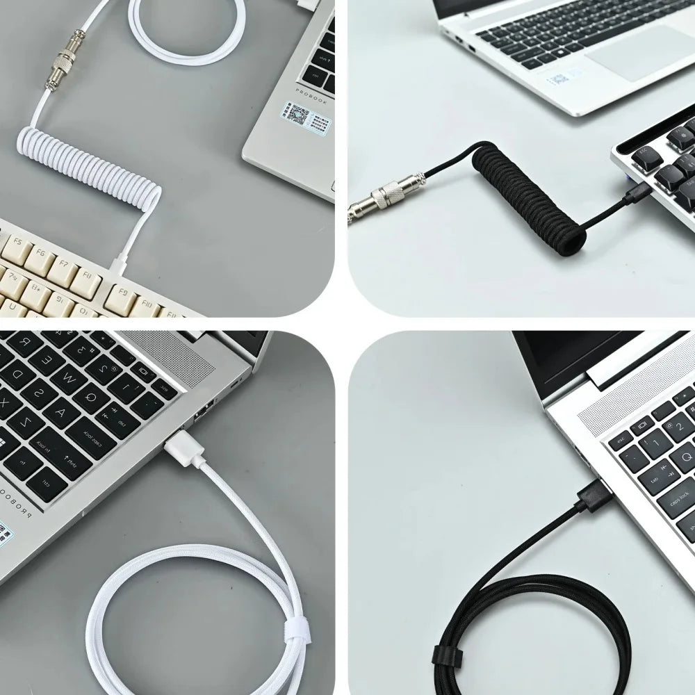 Mechanical Keyboard Coiled Cable Detachable USB C Aviator Connector Coiling Cable Desktop Computer Gaming Keyboard Accessories