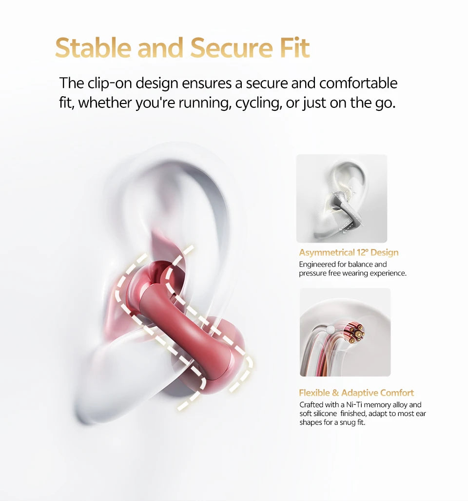 QCY Crossky C30S Open Ear Earphones Wireless Bluetooth 6.0 Clip-On Earbuds LDAC Hi-Res Audio Dual Connection 40H IPX5 Waterproof