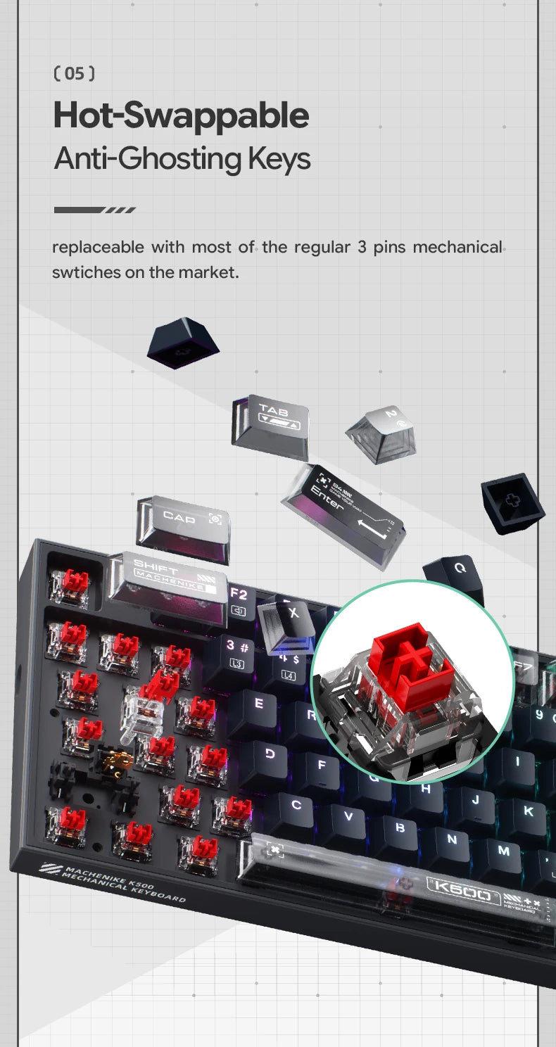 MACHENIKE K500 Mechanical Keyboard Wired Gaming Keyboard K500-B94 Hot Swappable 94 Keys 90% Layout RGB BackLight for PC Laptop