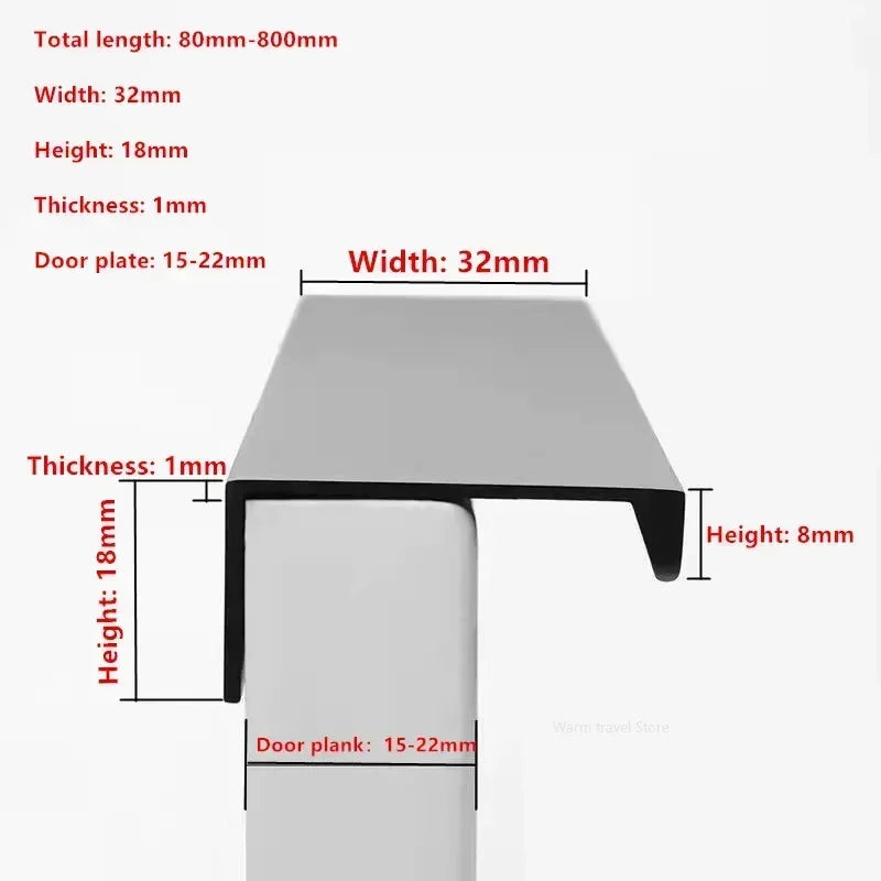 Black Silver Gold Long strip Handle Aluminum alloy strip handle Kitchen Cupboard Pulls Wardrobe Drawer Knobs Furniture Handles