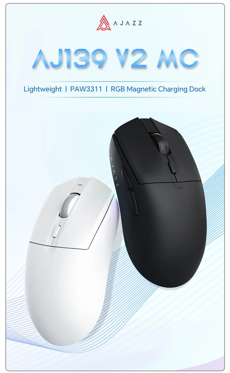 AJAZZ AJ139 V2 MC Three-mode Wired/Bluetooth/2.4G Wireless Gaming Mouse PAW3311 Sensor 500mAh Mouse Suitable for PC Gamers