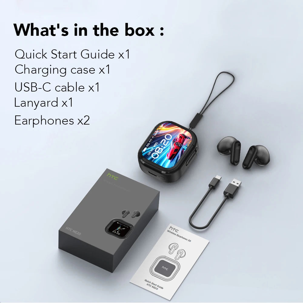 [Ultra HD Screen] HTC NE20 Earphones Bluetooth V6 TWS Sports Wireless Headphones AI Translator Earbud In-Ear Noise Reduction Mic