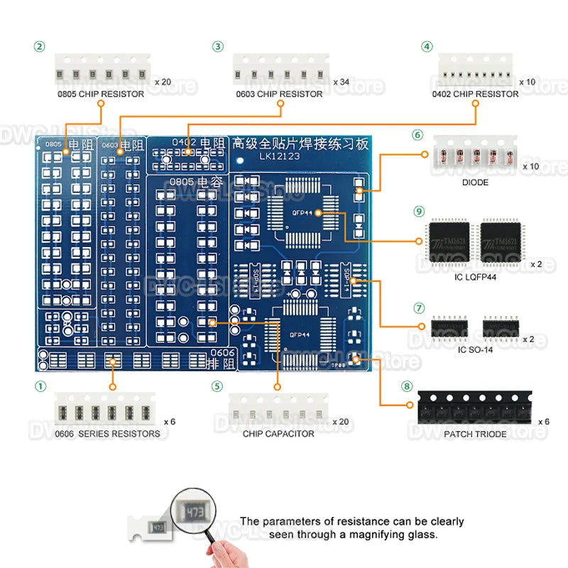 SMD NE555 CD4017 Rotating Flashing LED Components SMT LQFP44 Soldering Practice Board Electronic Circuit Training Suite DIY Kit