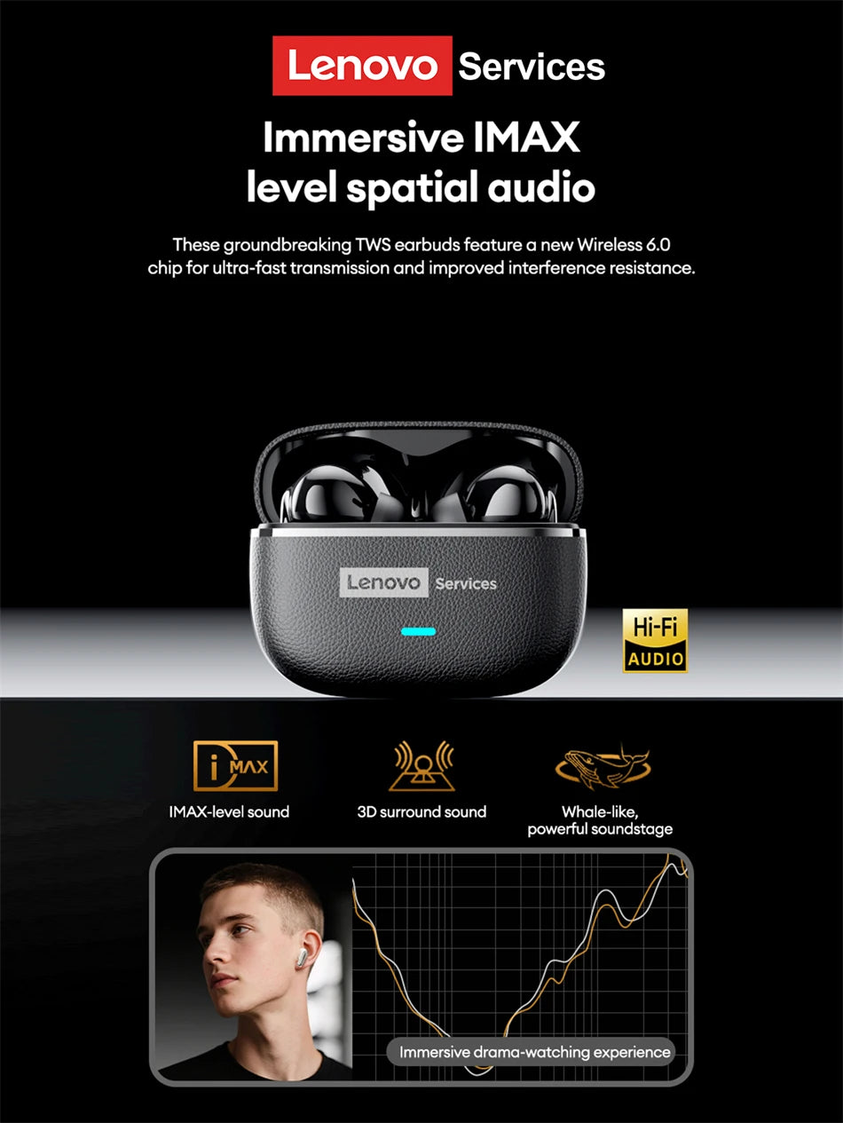 Choice Lenovo LE208 Wireless Bluetooth Leather Earphones Stereo ENC Noise Cancelling Headphone 38ms Low Latency Gaming Headset