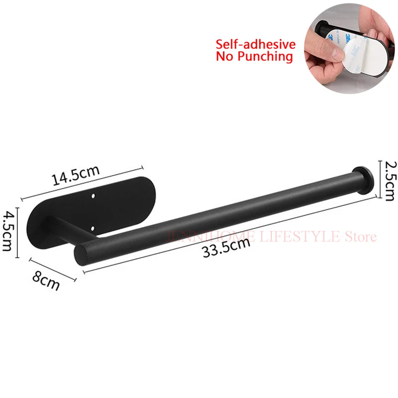 No Drill Toilet Paper Holder Wall Mount Self Adhesive Stainless Steel Towel Bar Ring Tissue Roll Dispenser For Bathroom Kitchen