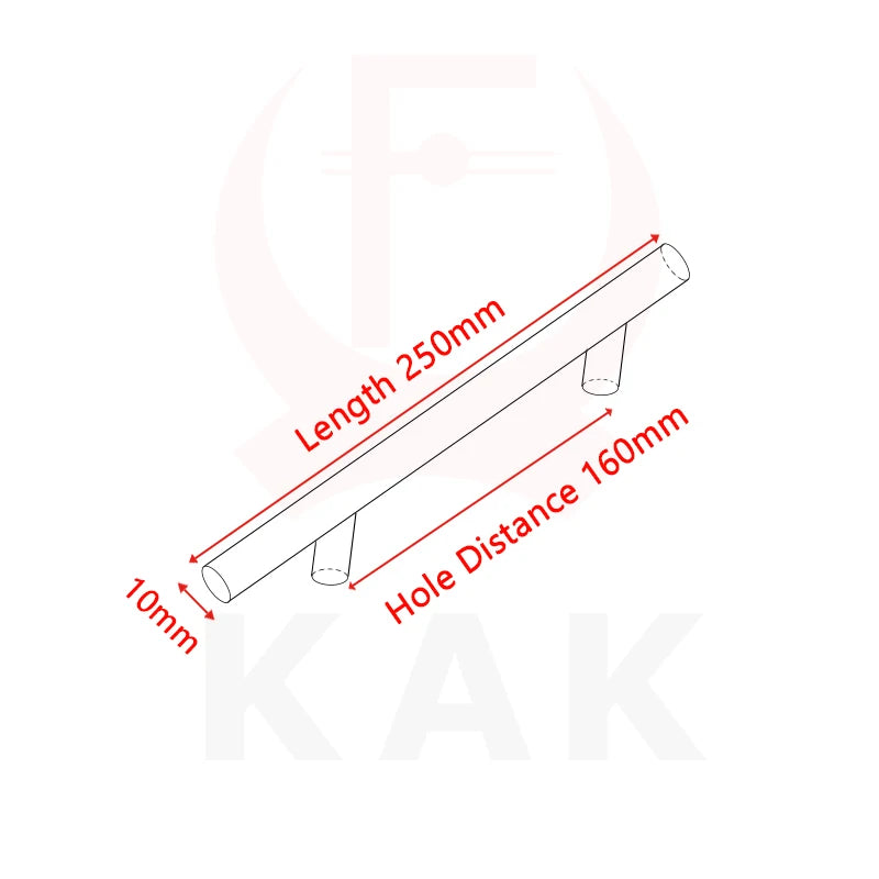 KAK 2" ~ 20'' Gold Kitchen Door T Bar Straight Handle Knobs Cabinet Pull Diameter 10mm Stainless Steel Handles Furniture Handle