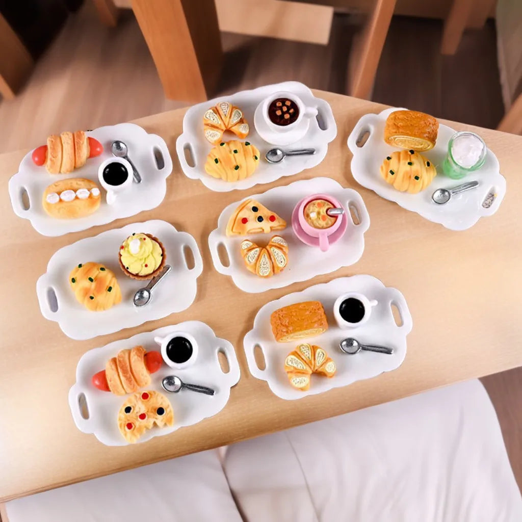 1set 1/12 Dollhouse Simulated Breakfast Afternoon Tea Set Dollhouse Mini Kitchen Food Decoration For Kid Pretend Play Toys