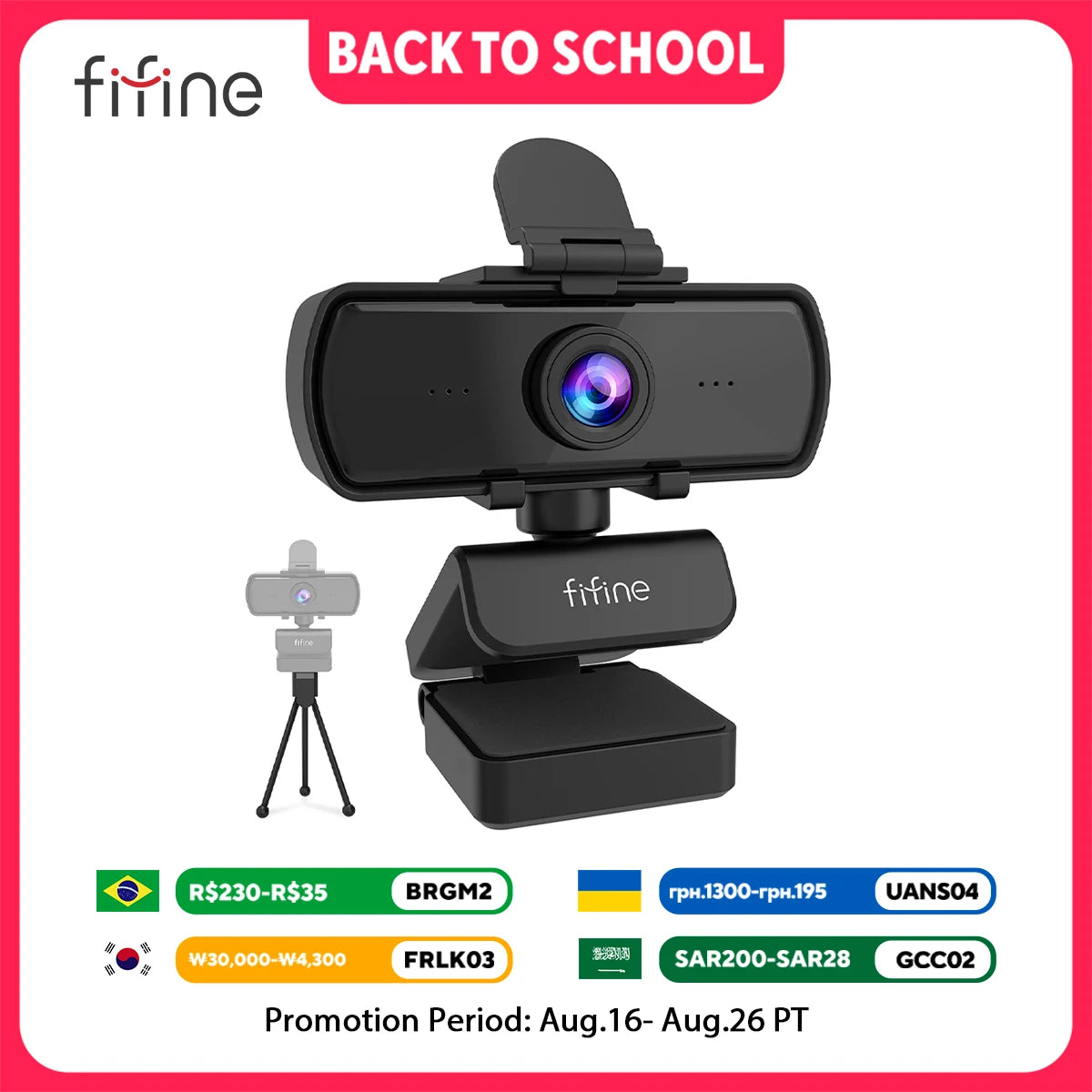 FIFINE 1440p Full HD PC Webcam with Microphone, Tripod, for USB Desktop & Laptop, Live Streaming Webcam for Video Calling - K420