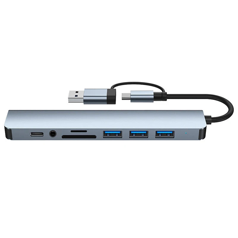 8 in 2 USB +Type C HUB Docking Station with 3.5mm Audio Jack Adapter for Micro SD Card Reader Laptop Tablet Phone Disk Converter