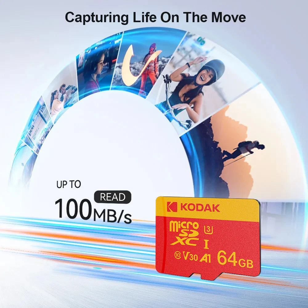 KODAK Micro SD Card 32GB-256GB UHS-I U3 V30 High Speed TF Memory Card for Smartphone Tablet Sports Camera with Adapter 16G