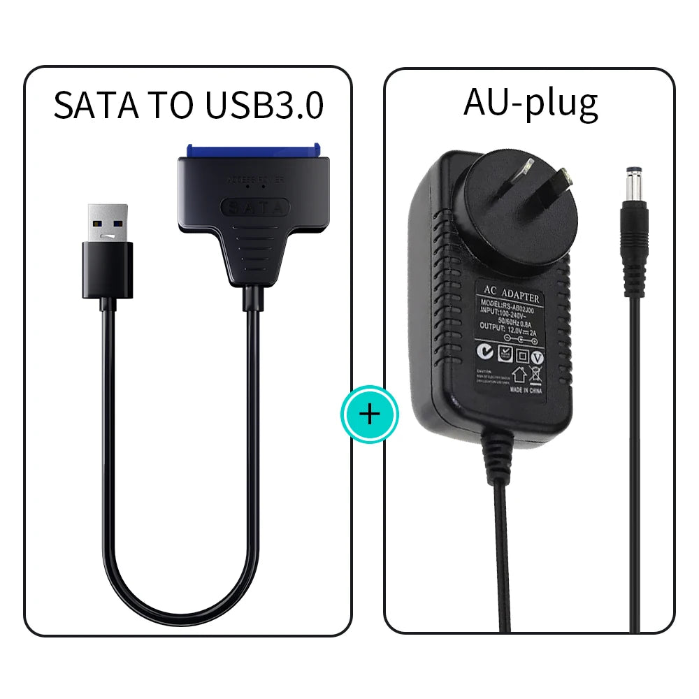 USB 3.0 to SATA Cable for 3.5/2.5 Inch SSD HDD SATA III Hard Drive Disk with 12V/2A Power Adapter