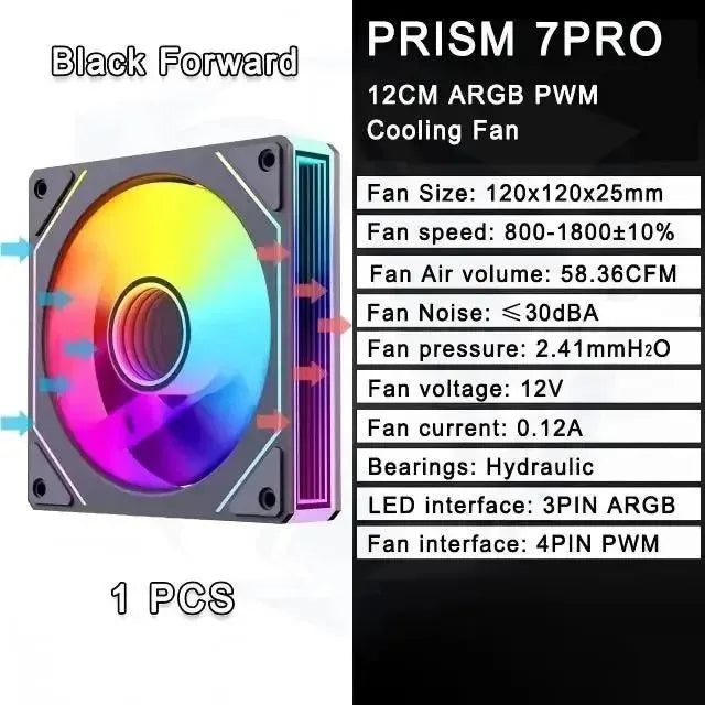 LDPCSJ PRISM 4 RS 12cm ARGB 4 Pin Computer Case Fan Quiet Cooling 12V Large Air Volume 1200RPM for Desktop Gaming PC Build