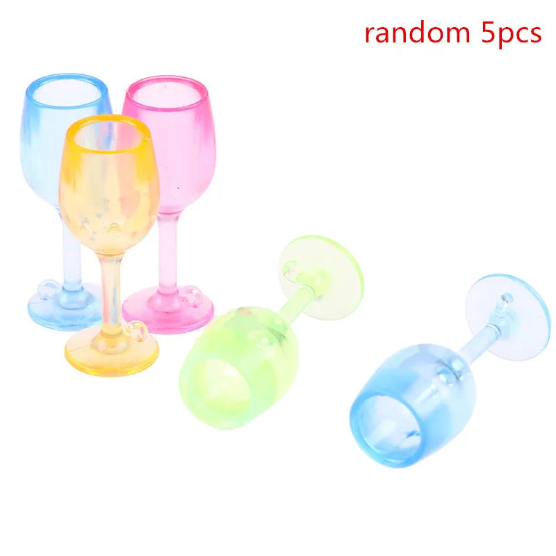 5pcs Dollhosue Miniature Red Wine Cup Wine Glasses Doll House Foods Groceries Kitchen Fairy Garden Scene Decor Furniture Toy