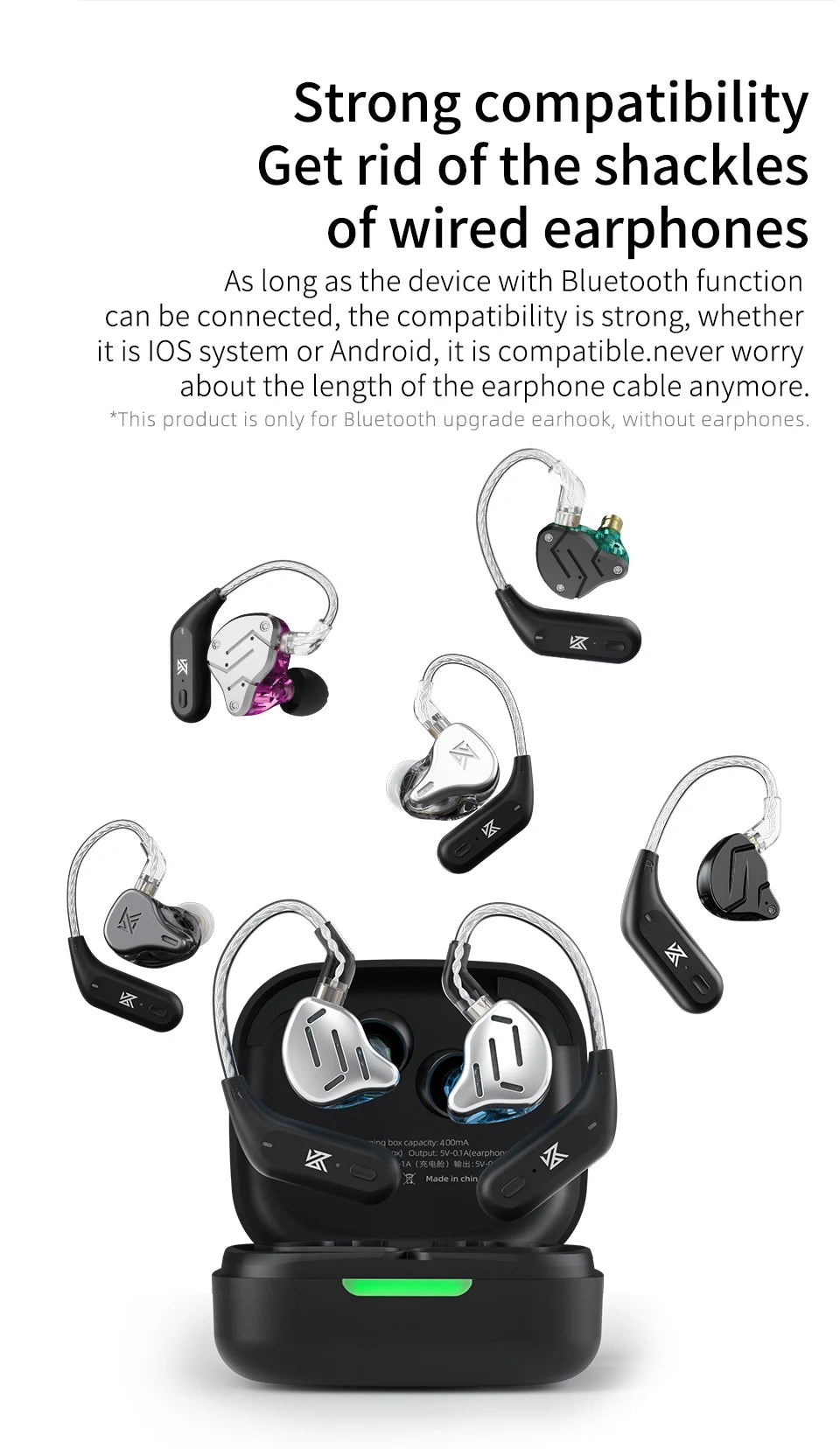 KZ AZ09 Wireless Upgrade Cable Bluetooth-compatible 5.2 HIFI Wireless Ear Hook C PIN Connector With Charging Case