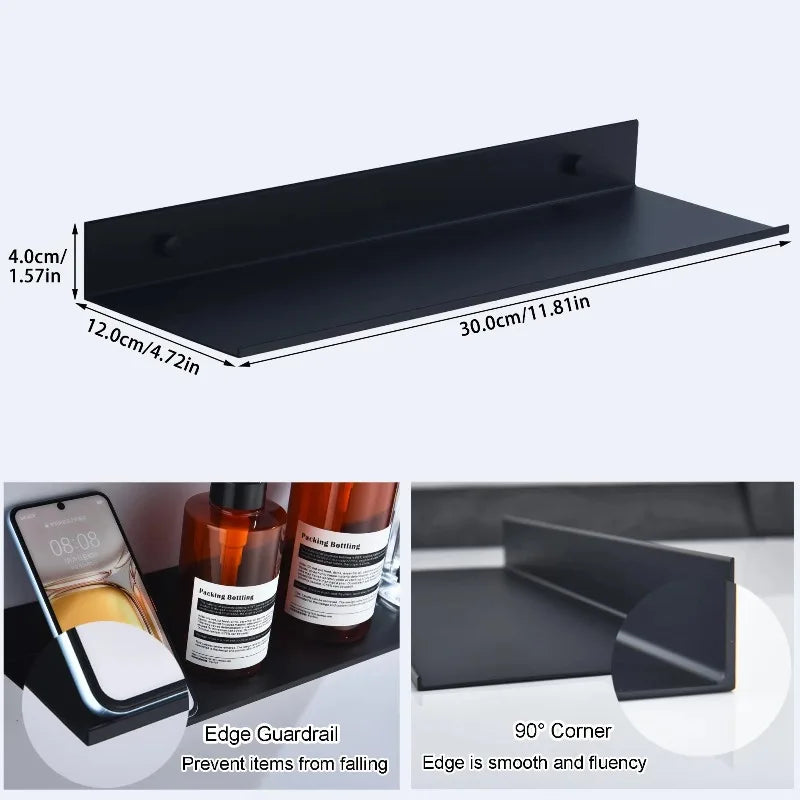 20/30/40/50cm Metal Floating Shelves Wall Mounted Storage Shelf Kitchen Shower Room Bedroom Bathroom Organizer Accessories