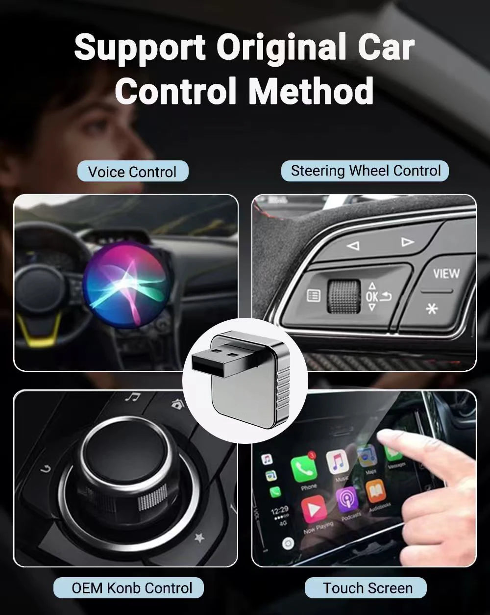XUDA 2 in 1 Wired to Wireless CarPlay Android Auto Adapter for OEM Car Stereo With USB Dongle Mini Box Plug and Play Bluetooth