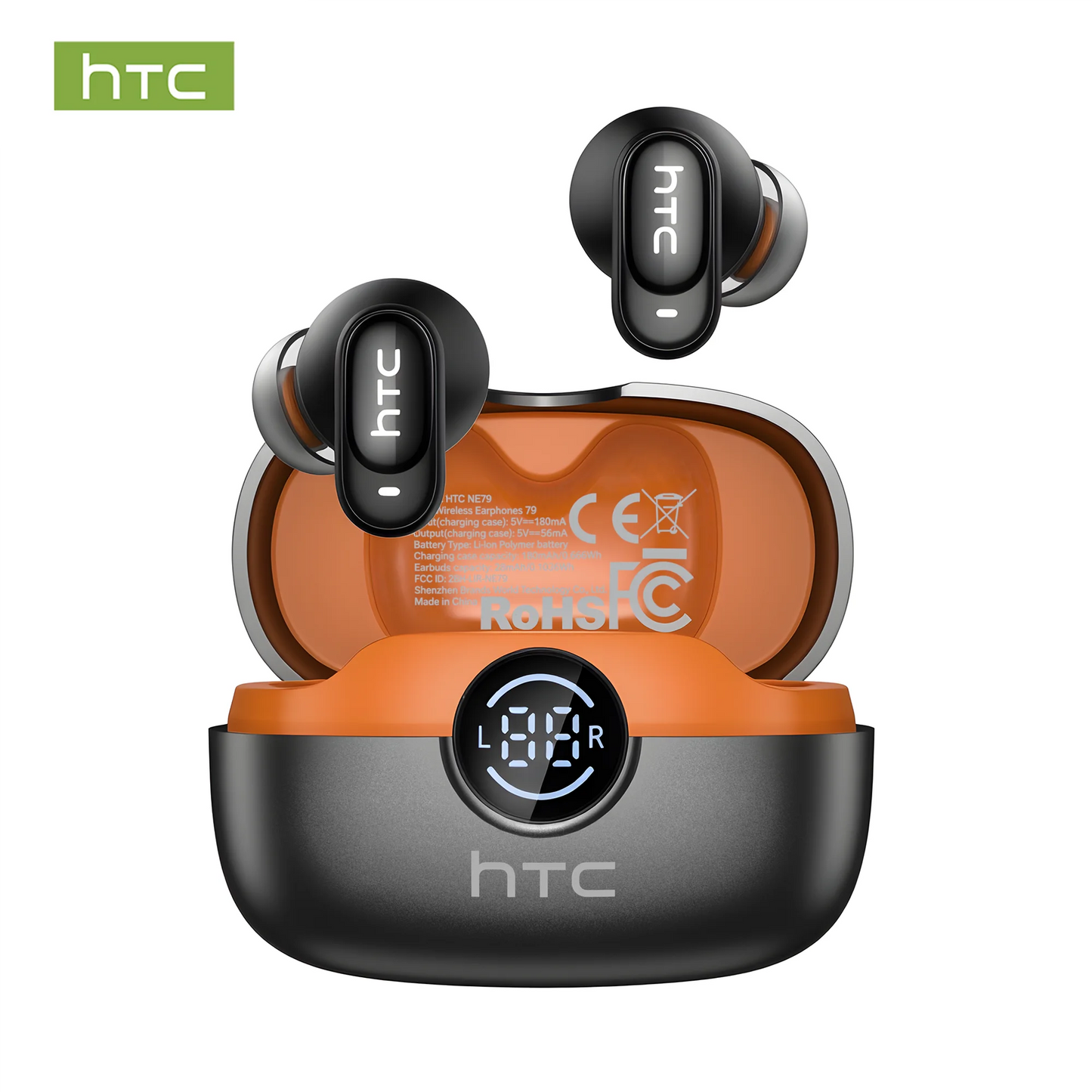 HTC NE79 TWS Bluetooth 6.0 Earbuds AI Translation 135 Languages ENC Noise Cancelling HiFi Stereo Headphones with LED Display