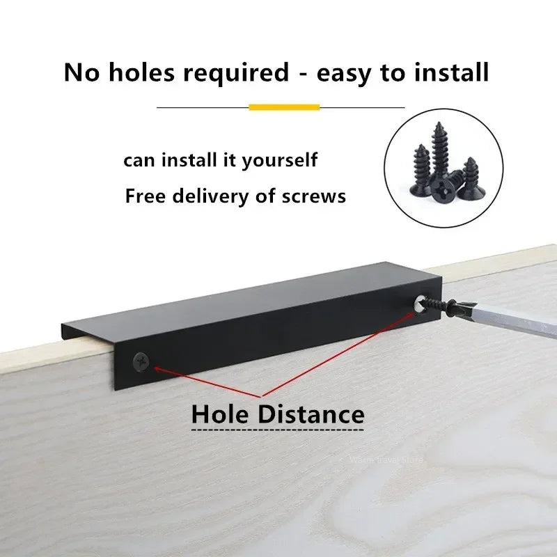 Black Silver Gold Long strip Handle Aluminum alloy strip handle Kitchen Cupboard Pulls Wardrobe Drawer Knobs Furniture Handles