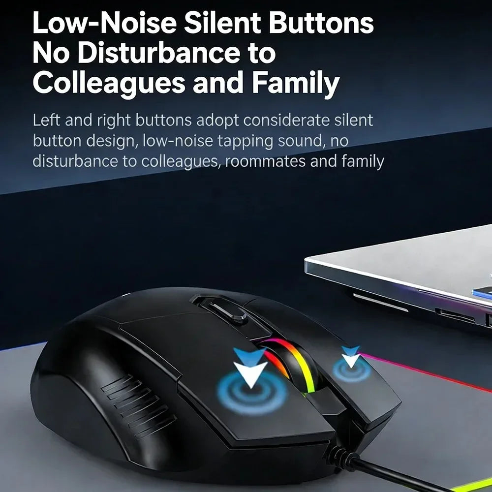 KEBIDUMEI RGB Wired Gaming Mouse 7200DPI 6-Level Adjustable 6 Buttons Ergonomic Silent Mice Plug and Play for Laptop Win MacOS