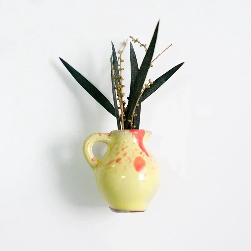 8PCS Mini Ceramics Vase Fridge Magnet DIY Porcelain Vase Refrigerator Magnet Message Sticker flowers Plant on Kitchen Gift